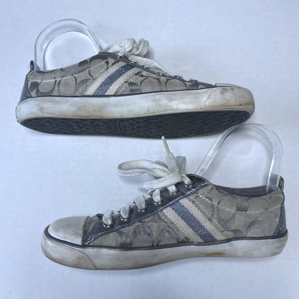 Coach Womens Sz 6.5 B Gibson Canvas Logo Monogram Low Top Gray Sneakers Lace Up